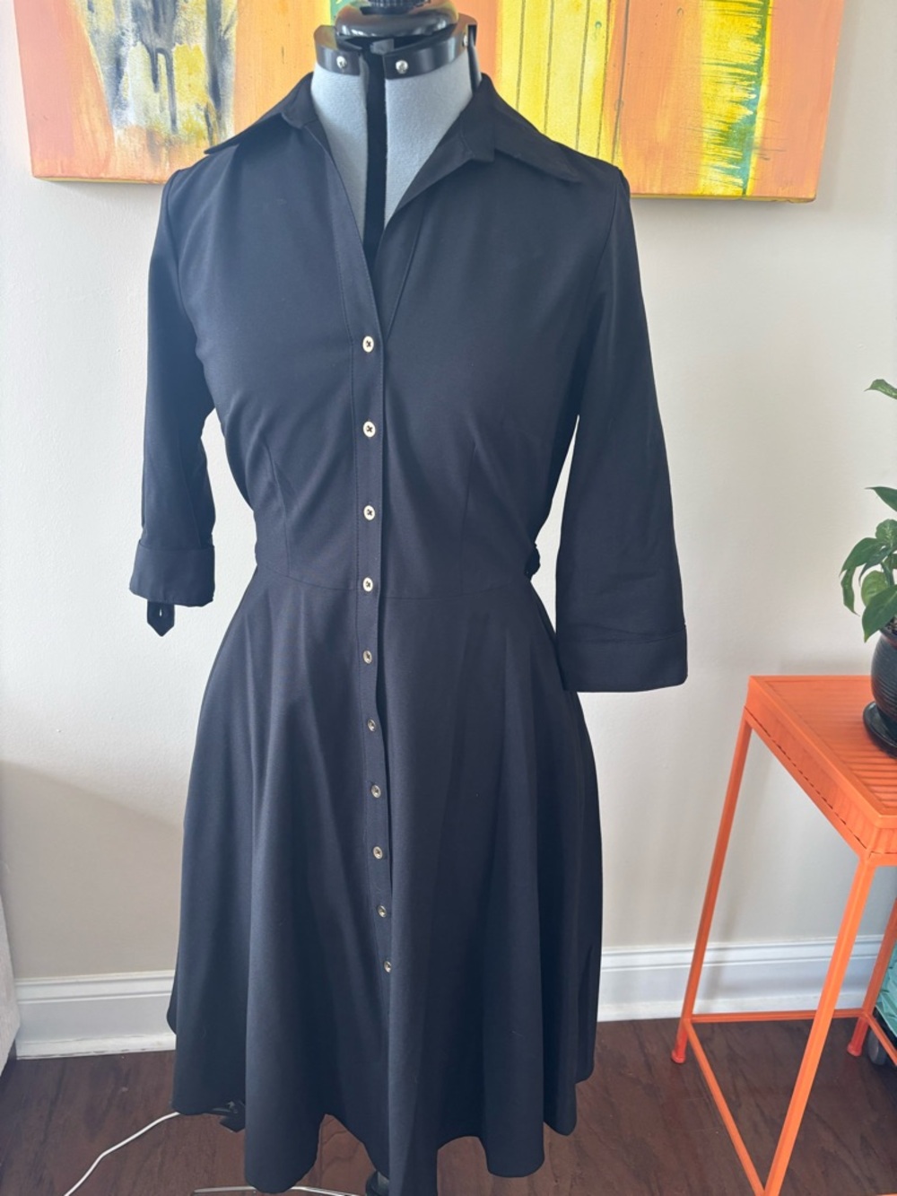 Sharagano Black Button-Front Midi Shirt Dress